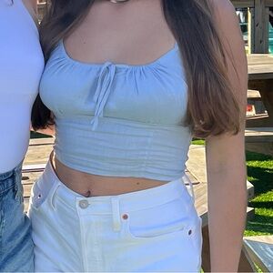 Brandy Melville Sky Blue Tie-Front Crop Top